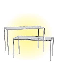 Oppleggsbord i metall med klar glass bordplate