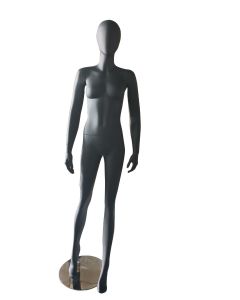 1300 faceless damemannekeng.  Sort med hoved (egg). Rund metalfot. H 180 cm. Model A