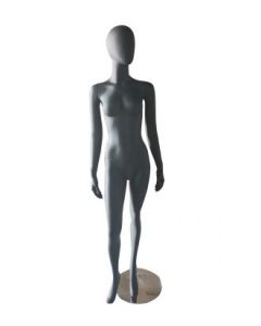 1300 faceless damemannekeng.  Sort med hoved (egg). Rund metalfot. H 180 cm. Model B