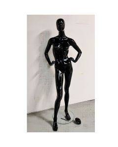 Faceless damemannekeng. Sort high gloss med faceless hoved. Kan bruges med eller uden hoved. Model C. Hænder i siden