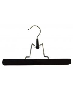 Buksekleshenger m/ klype, flat, sort silkematt gummibelegg, krok i krom, 25 cm.