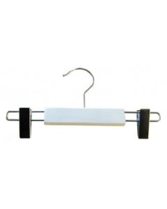 Buksekleshenger  m/ klyper, blank hvit med krom krok, 25 cm
