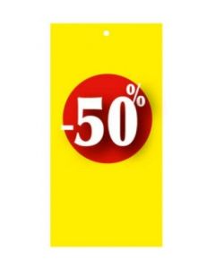 Rabatmerke 50% i etiketform til tekstilpistol