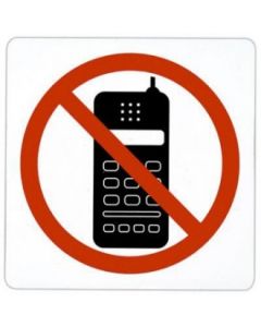 Pictogram Mobiltelefon forbudt. 11,4 x 11,4 cm.