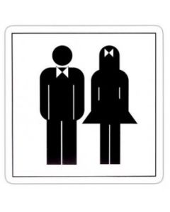 Pictogram Dame/herre toalett. 11,4 x 11,4 cm.