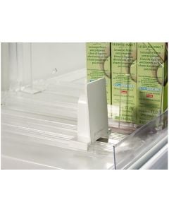 Hylle. Inddeling vareskubber m/fjeder 48,5 cm, 6kg tryk. PLAST