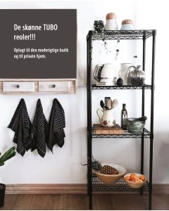 Reol - TUBO (B 61 x D 36 x H160 cm.) - Sort. 4 hylle