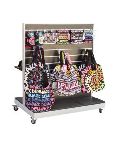Dobbelt-sidet gondol m/ rillepanel i alufarvet metalstel. Sort, B 120 x H 135 cm. Rilleafstand: 10 cm