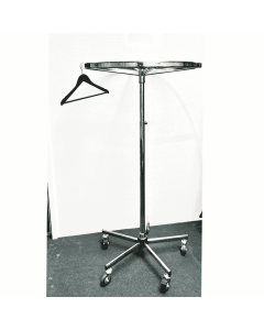 Rundt stativ Ø 80, m/gummihjul. Krom. H 130-200 cm.