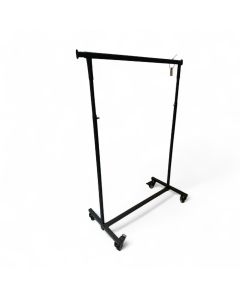 Vareprøve - konfektionsstativ, helt sammenklappeligt, med gummihjul, justerbar, sort, B140-220 x H145-190 cm
