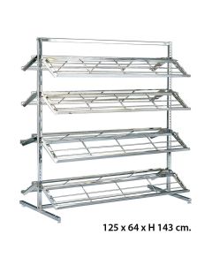 Skostativ - dobbeltsidet 8 hyller. Krom. B 125 x D 64 x H 143 cm.